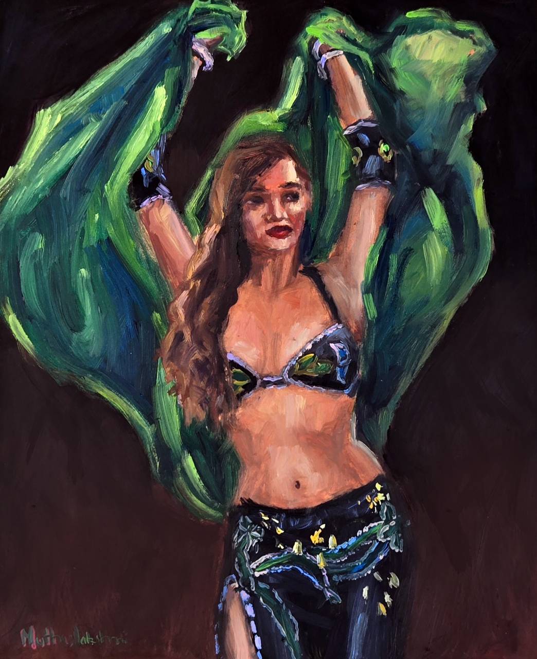 Belly Dancer with Green Scarf